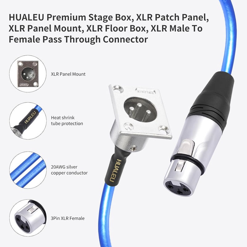 HUALEU 2 Pack XLR Pass Through Cable, Stage Box 3 Pin D-Type XLR Male to Female for Patch Panel, Floor Box - No Solder for Pro Audio Installations-20AWG Silver-Plated Copper Conductor No Solder-2Feet - Image 2